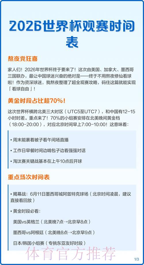 2026世界杯直播赛程时间表全览 2026世界杯直播赛程时间表全览